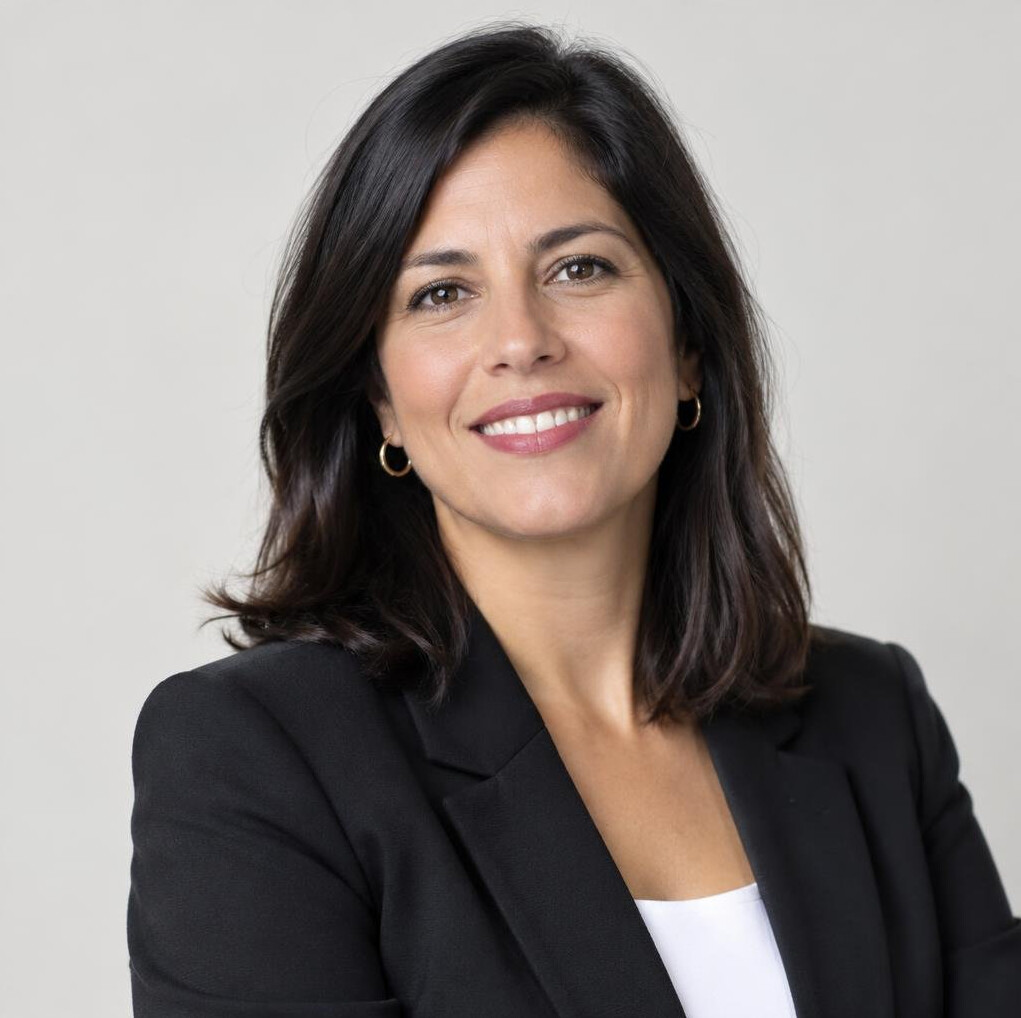 Portrait of a smiling woman editor with dark hair